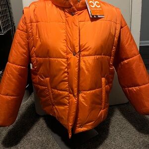 Culture Couture Orange Puffer Jacket Quilted Full Zip Stand Collar XL‎